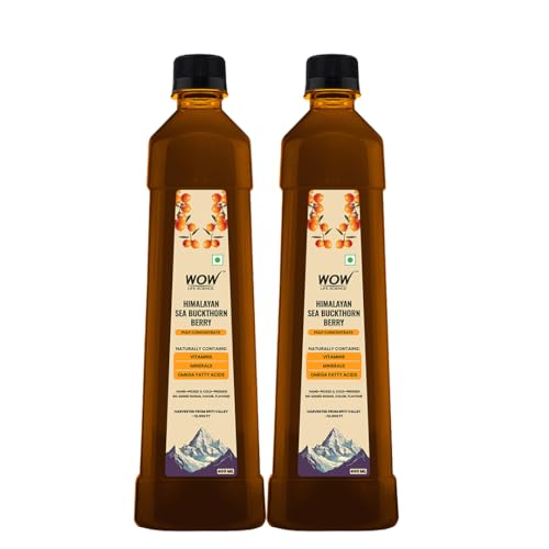 Image of WOW Life Science Himalayan Sea Buckthorn Berry Pulp Concentrate | Cold‑Pressed from Spiti Valley | Rich in Omega 3‑6‑7‑9, Vitamins & Antioxidants | Heart, Gut, Skin & Immunity Support | No Added Sugar | Makes 80 Glasses | 400 ml (Pack of 2)