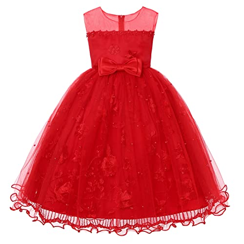 Toddler Kids Girls Elegant Birthday Princess Dress Sleeveless Mesh Wedding Dress Bowknot Embroidery Dresses for