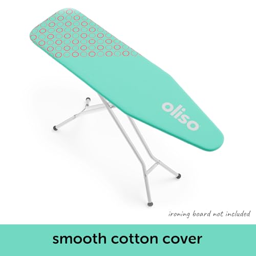 Image of Oliso Ironing Board Cover, Durable 100% Cotton Lined with Professional Grade Felt pad - Fits Standard 54 inch x 15 inch Boards, a Wide Elastic Edge, Two Adjustable Straps for Secure Fit (Aqua)