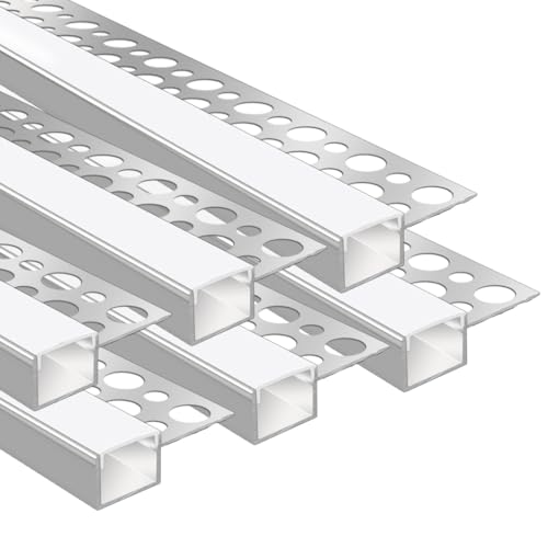 Plaster-in LED Profile, 6 Pack 3.3ft/1M Aluminum Profile with Milky Diffuser for 13mm LED Strip, Trimless Plaster Profile Single Sides Channel for Wall and Ceiling