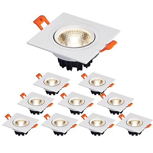 Scumlovy 10 focos LED empotrables, Cuadrados, con Deflector de ángulo Ajustable, de Aluminio, de 3 W, 5 W, 7 W, 10 W, 12 W y 15 W, antideslumbrantes, COB.