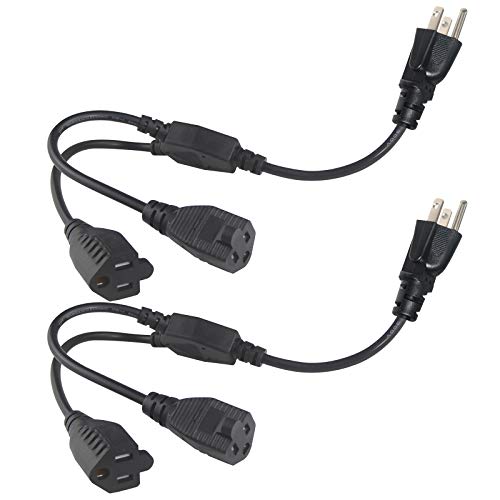 Power Cord Extension Y Splitter - KUNCAN 2 Way Outlet Adapter NEMA 5-15R to 1 NEMA 5-15P with 18AWG 300V Plug 1ft 13A 2 Pack