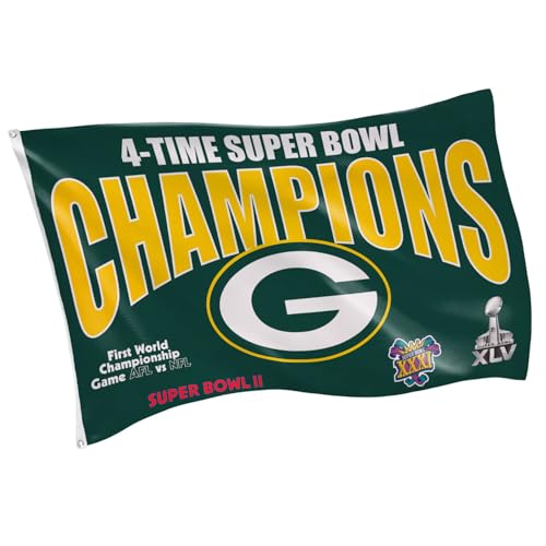 Team Sports America NFL Green Bay Packers Multi-Win Superbowl Champions 3x5 Flag for Outside with Grommets | Outdoor & Indoor | Heavy Duty Flag & Banner | Works with Flag Pole for Outside House
