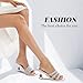 OHXZTX Women's Rhinestone Square Heeled Sandals Slip On Peep Toe Chunky Block Kitten High Heels Mules Slippers Slides Fashion Wedding Dress Backless Pump Shoes Silver PU Size US 10 CN 41