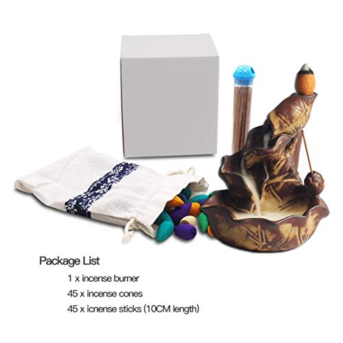 Moylor Lotus Waterfall Incense Burner Set Include 45 pcs Incense Cones and Sticks Backflow Incense Holders for Home Decor, Yoga, Reading, Aromatherapy, Gifts - Thumbnail 4