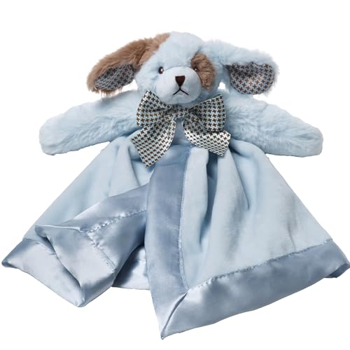 Image of Bearington Baby Waggles Blue Puppy Snuggler - 15" Puppy Lovey Security Blanket with Silk Satin Trim and Plush Dog Design - Soft for Boys and Girls