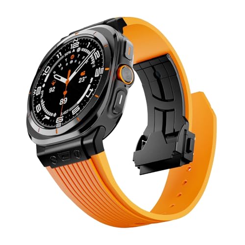 SDUTIO Watch Band for Samsung Galaxy Watch Ultra Band 47mm, Men Luxury Silicone Soft Strap with Metal Connector & Foldable Buckle, Rubber Sport Band Galaxy 7 Ultra (Orange-B)