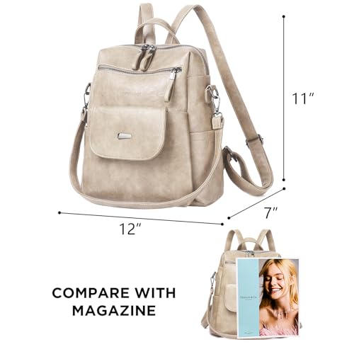 Image of WYFJNX PU Leather Backpack Purse for Women Fashion Multipurpose Design Handbag Ladies Shoulder Bags Travel Backpack Beige