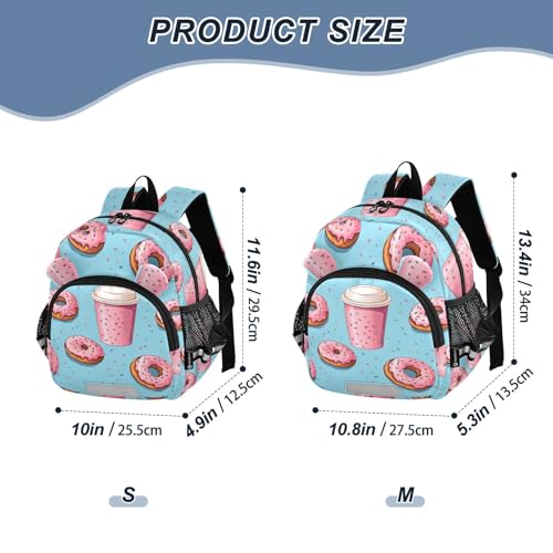 Kid's Backpack for Boys & Girls Toddler Bag Cartoon Pink Donuts and Drinks Backpack with Safety Leash2