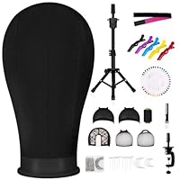 CASDUCT 22 Inch Canvas Wig Head, Mannequin Head With 63inch Tripod Stand, Manikin Canvas Head Set for Wigs Making Display Styling with Tripod Table Clamp Wig Caps Pins Set Hair Brush
