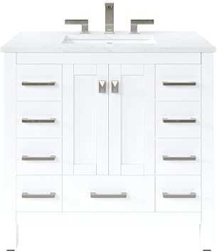 Eviva Bathroom Vanity and Sink Combo 36 Inch White Finish - Solid Wood White Bathroom Vanities 36 Inch with Top and Single Sink Porcelain - Bathroom Sink Cabinet with Exposed Feet