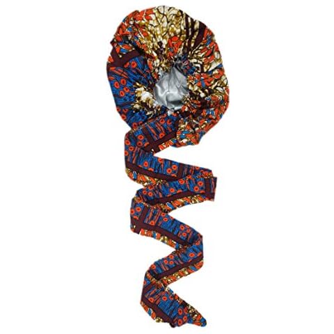 Akan Pride Stylish African Ankara 2-in-1 Satin Lined Bonnet Headwrap with a Long Double Layer Wrap (HABHW #1) Cover