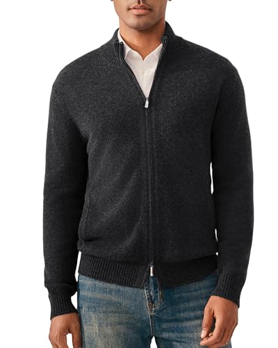 KVSS Men's Pure Cashmere Mock Neck Cardigan