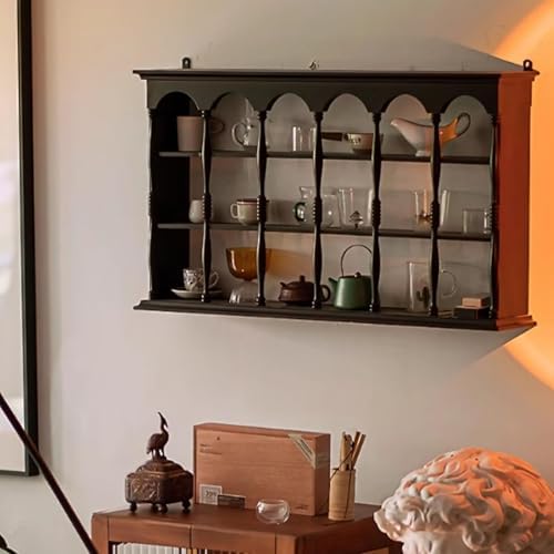 Rustic Wall-Mounted Mug Shelf, Wooden Cup Holder Rack for Coffee Mugs, Small Space Storage Solution for Kitchen, Living Room & Office, Brown Finish