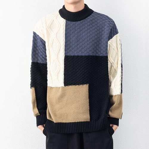 Men's Oversized Sweater Fashion Color Block Twisted Knitted Pullover Thermal Warm Fall Winter Basic Knitwewar Tops2