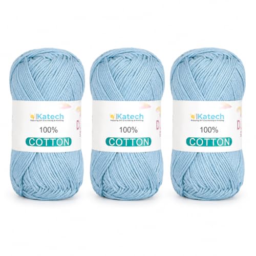 Image of Katech 1OO% Cotton Yarn for Crocheting-2 Sport Weight Baby Yarns(Sky Blue)