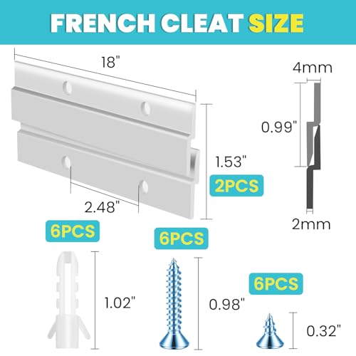 Image of French Cleat, Picture and Mirror Hanger, Aluminum French Cleat, Headboard Wall Mounting Brackets with Screws(18Inch-1 Pair,Support 200 lbs)