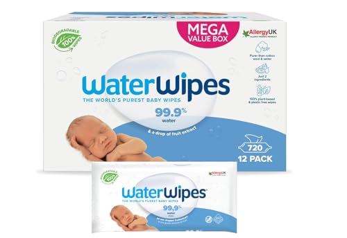 WaterWipes - Toallitas de nalgas - Piel sensible - 12 x 60 piezas - 99,9% Agua - Libre de plástico