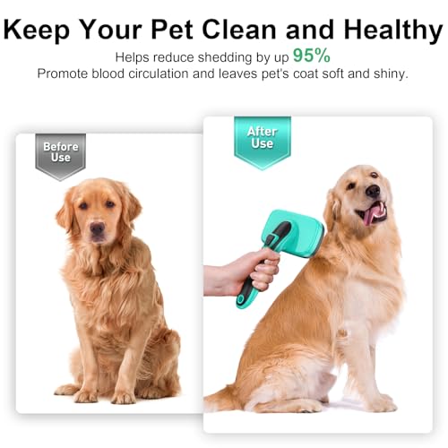 Dogs Self Cleaning Slicker Brush for Shedding & Grooming Short Long Haired Pets, Removes Loose Fur, Undercoat, Mats, Tangled for Large Medium Small Sensitive Skin of Cats. Easy to Cleaning
