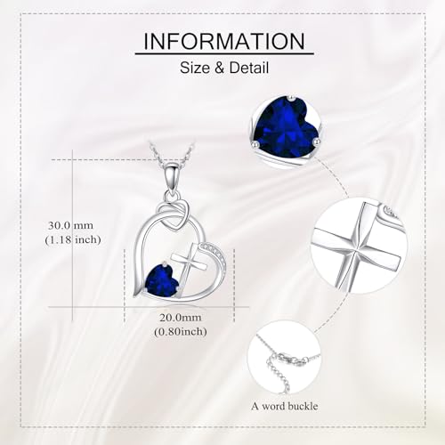 Heart Cross Necklace Cross Birthstone Necklace Christian Religious Jewelry Birthday Gifts for Women Wife Mom 5
