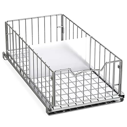 19+ Creative Small Corner Pantry Ideas to Maximize Your Space 4 Simple Houseware Pull-Out Cabinet Sliding Basket Organizer, 17.2" D x 9.7" W x 5" H – Chrome Finished, Ideal for Kitchen and Bathroom Cabinet Storage, Under Sink or Pantry Organization