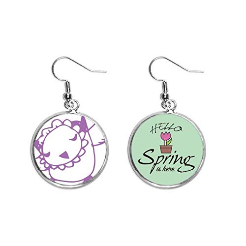 Pendientes de primavera con dibujo de línea de pájaro de dibujos animados