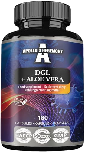 DGL + Aloe Vera (polvere di liquirizia e aloe vera) 500 mg - 180 capsule vegane - 6 mesi di fornitura - integratore di supporto alla digestione e alla resistenza - da Apollo's Hegemony DGL + Aloe Vera (polvere di liquirizia e aloe vera) 500 mg - 180 capsule vegane - 6 mesi di fornitura - integratore di supporto alla digestione e alla resistenza - da Apollo's Hegemony