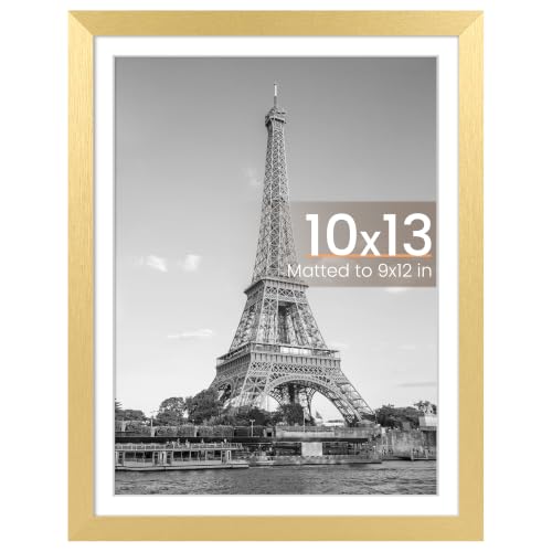 Image of upsimples 10x13 Picture Frames, Display Pictures 9x12 with Mat or 10 x 13 Without, Wall Hanging Photo Frame, Gold, 1 Pack