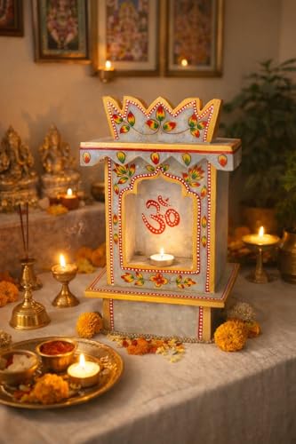 Image of Handcrafted Decorative Planter Shrine, Painted Plant Stand with Floral Design, Marble Finish 15 inch