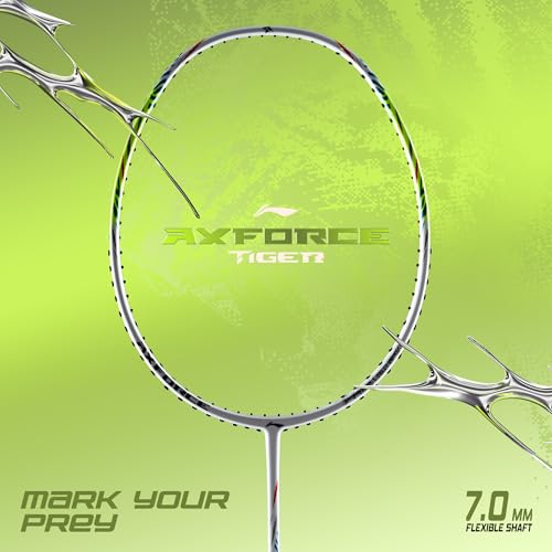 Image of Li-Ning Axforce Tiger Strung Badminton Racquet for Professional Players| 32 LBS Max Tension | Head Heavy | 7mm Flexible Shaft | Carbon Fibre Frame