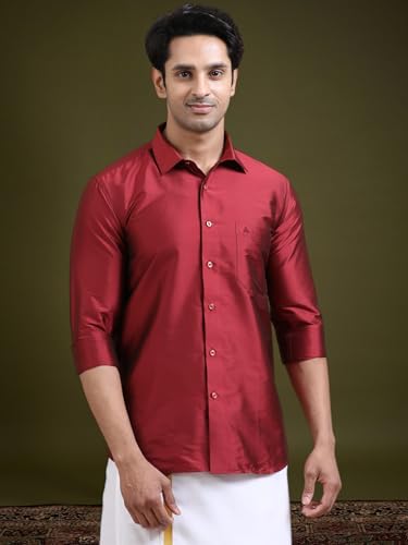 Image of Tattva Men Silk Blend Ethnic Shirt | Traditional South Indian Wear for Wedding, Festivals & Casual Wear