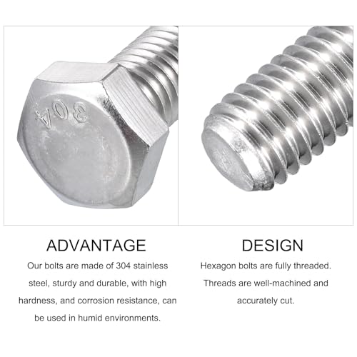 Image of METALLIXITY Hex Head Bolts (1 /2-13 x 1) 5Pcs, 304 Stainless Steel 18-8, Fully Threaded, External Hex Drive, Plain Finish, Silver