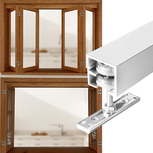 引き戸 レール 窓用折りたたみドア金具の交換、 レール付き金属製折りたたみドア金具キット、 スライド式納屋ドアパネル金具セット(190cm(74.8in) For 4 Doors)