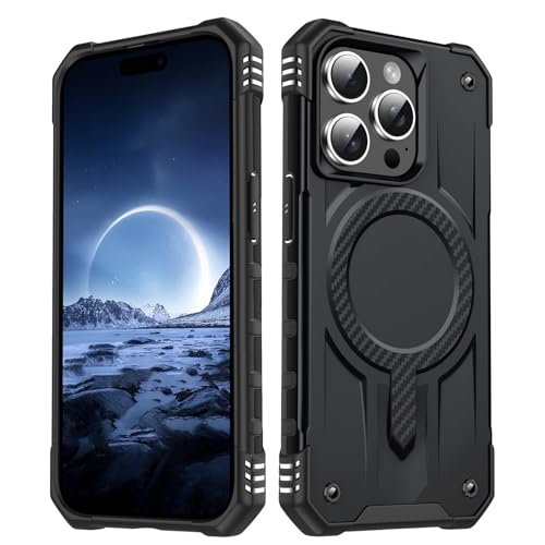 Image of Pirum for iPhone 15 Pro Case, Military Grade Drop Protection, Carbon Fiber Design, Shockproof, Supports Magnetic Charging Black