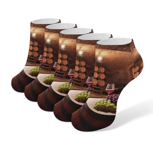 5 Pairs of Cotton Ankle Socks for Women Men Red Wine Cellar Low Cut Socks for Running Hiking No Show Athletic Sock