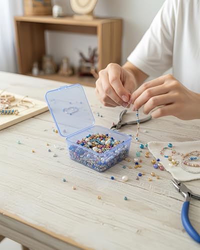 Image of 17 Pack Blue Plastic Storage Boxes with Lids, 2.6x2.6x1.4 Inches Square Organizer Containers for Small Parts, Crafts, Jewelry, SMT Components