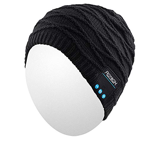 Qshell Wireless Bluetooth Beanie Hat Headphone Headset Music Audio Cap for Women Men with Speaker & Mic Hands Free Outdoor Sports,Compatible with iPhone 6s/6 Plus,Samsung, Black