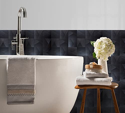 Xuaniny 10 Sheets Peel And Stick Metal Backsplash Tiles, Self Adhesive Aluminum Mosaic 3D Wall Sticker For Kitchen Bathroom (11.81"X11.81"，10 Triangle Black) #TOP1