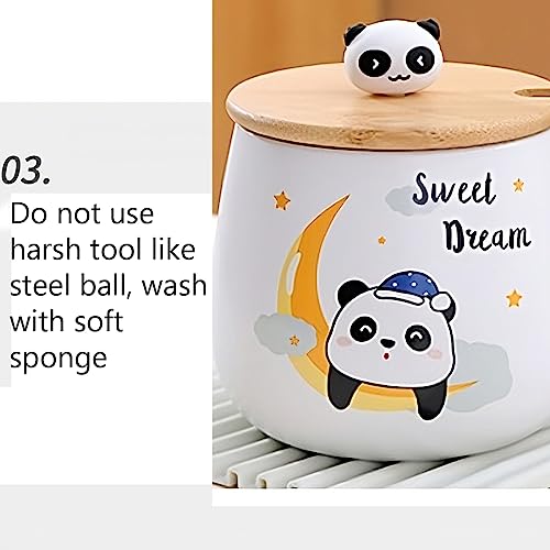 Image of BonZeal Ceramic Panda Mug with Lid & Spoon, 400ml, Perfect for Hot & Cold Beverages, Birthday Gift, White