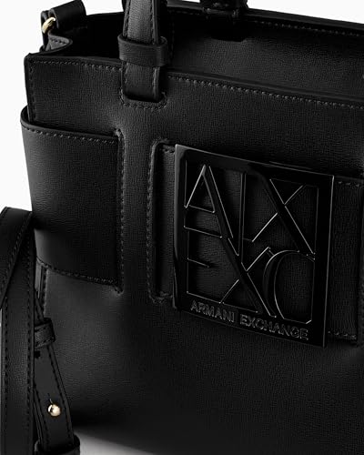 Armani Exchange Women's Buckle Front Medium Structured Tote, Black, OS3