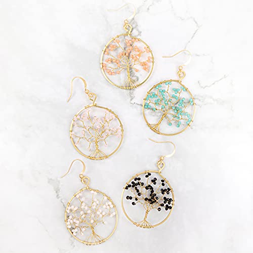 Bohemian Beaded Statement Earrings - Lightweight Sparkly Crystal Round Dangle Drop, Multi Color Rainbow Circle Hoops3