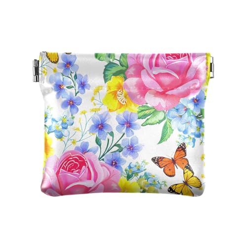 Doodle Colorful Flowers Squeeze Coin Purse, Leather Coin Purse, Mini Wallet, Compact and Portable, Unisex