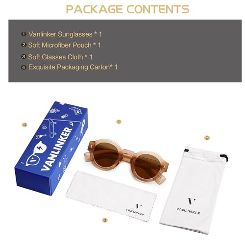 Image of VANLINKER Vintage Round Polarized Sunglasses for Women Men Trendy Shades Retro Circle Sun Glasses VL9743
