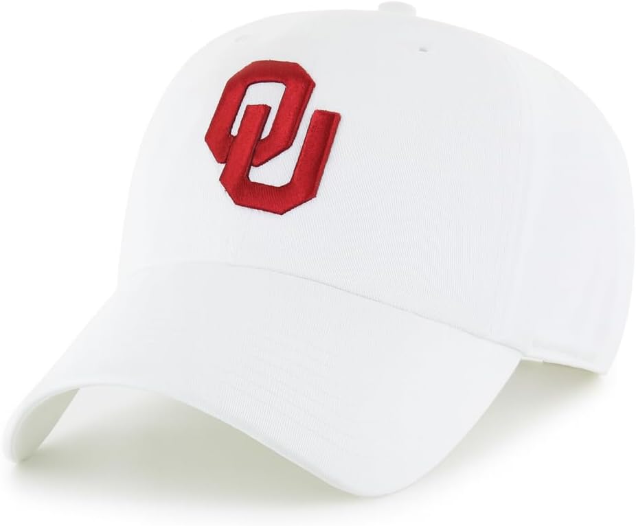 Officially Licensed Oklahoma University White/Crimson Clean Up Hat Classic Relaxed Fit Adjustable Embroidered Team Logo Sports Cap