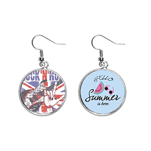 Pendientes de guitarra de rock bandera UK y sandía el regalo veraniego perfecto