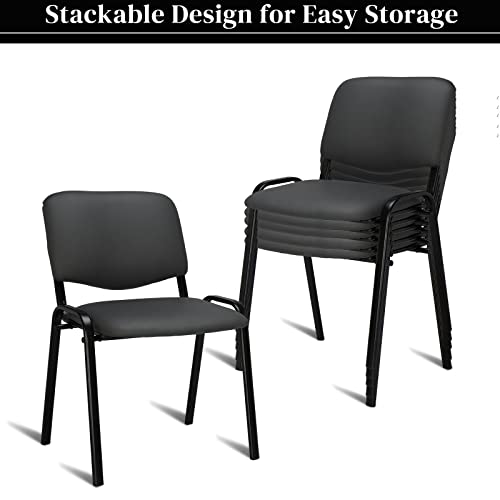 Image of VINGLI Grey Waiting Room Chairs, 5-Pack PU Church Chairs Conference Stackable Office Guest & Reception Stacking for Meeting, Lobby, Simple&Space-Saving Pu-grey