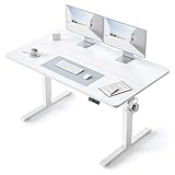 BANTI 55 × 28 Inches Standing Desk, Ergonomic, Electric Height Adjustable, Sit and Stand Up, Computer Desk with a Deeper Desktop, White Frame/Whitetop