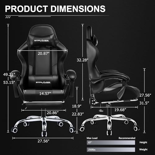 Sedia da Gaming, Ergonomico Sedia da Ufficio, con Massaggiante poggiapiedi e supporto lombare, Schienale Regolabile 90-135°, Portata 150 kg, sedia per computer, Nero - Sedia gaming - Immagine 2