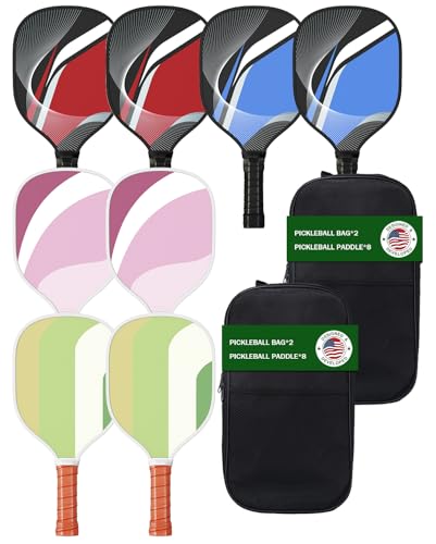 8 Pcs Pickleball Paddles Set of 8 with 2 Carry Bags | 9-Ply Poplar & Carbon Fiber Composite USAPA Approved Paddles | Ideal for Family Club Training & Gifts