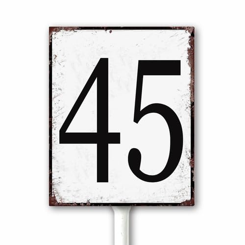 Aluminum Number Sign 45 Metal Numbered Yard Sign With Stake Outdoor for Tennis Court, Parking Lots, Floor, Dock, Court, Aisle, Field, Farm 20x30 CM High Visibility Rust Free (Retro White) — image 1